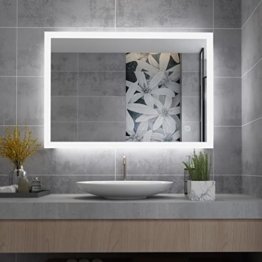 Beleuchteter Badspiegel LED 60 x 50 cm Badezimmerspiegel Spiegel Beleuchtung kaltweiß Lichtspiegel Wandspiegel mit Touch