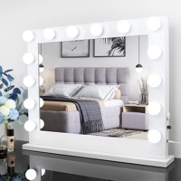 Beleuchteter Schminkspiegel Weiß 83 x 67,5cm Großer Hollywood Spiegel Glühbirnen USB Dimmbare Beleuchtung Tisch/Wandmontage