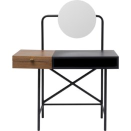 Designer Schminktisch Walnuss Holz Schwarz außergewöhnliches Design Schminkspiegel Spiegel Schminken exklusive Designermöbel Retro Tisch