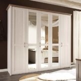 Eleganter Kleiderschrank im Landhausstil extravagantem Design Vielseitiger geräumiger Drehtürenschrank Spiegeltüren in Pinie Weiß Trüffel - 241 cm breit
