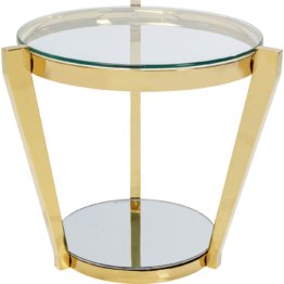 Goldener Beistelltisch Gold Ø50 Futuristisches Designmöbel Spiegeltisch Metalltisch Glasplatte elegant exklusiv Lounge Möbel Designtisch