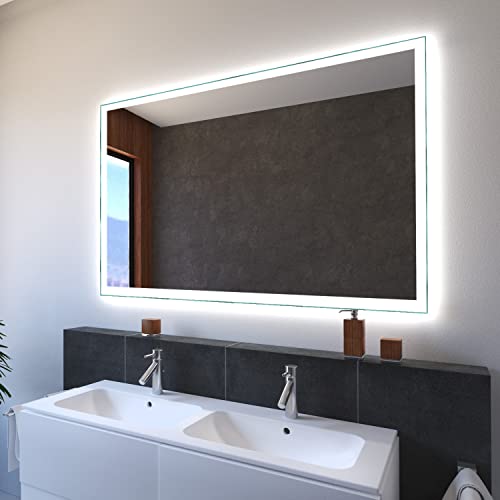 Großer moderner Badspiegel mit LED-Beleuchtung Luxuriöser Badezimmer Bad LED Spiegel Wandspiegel mit Beleuchtung Leuchtspiegel 90x80cm