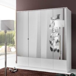 Großer moderner Kleiderschrank in Weiß Spiegeltüren Spiegel Schlafzimmer Schrank hochwertige Qualität viel Stauraum hell schlicht