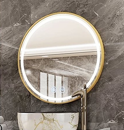 Großer Runder goldener Schminkspiegel mit Licht 60cm Smart LED-Spiegel Touch Spiegel Badspiegel Kosmetikspiegel Dimmbares Licht Anti-Beschlag Bad