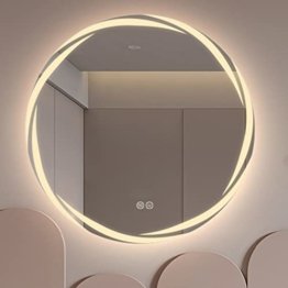 Großer runder LED Badspiegel Rund Beleuchteter Schminkspiegel Dimmbarer Licht Spiegel Wand Rahmenlos Beschlagfrei moderne Ausstattung