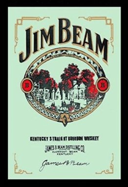 Jim Beam Barspiegel Bar Spiegel 20x30 cm Whisky Glas Schild Sammlerstück mit Rahmen Kneipe Kellerbar Dekoration selten Sammeln Wanddeko