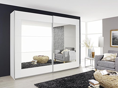 Kleider Schrank Schwebetürenschrank moderner weißer Kleiderschrank mit Spiegel Schlafzimmer Möbel 271x210x62 cm Hochwertige Qualität