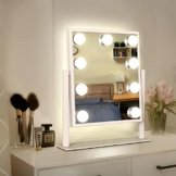 Kleiner Hollywood Make-up Tisch Spiegel mit LED Birnen Lichtern beleuchteter Kosmetikspiegel dimmbaren LED-Leuchtmitteln Smart-Touch Drehung