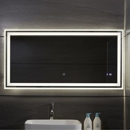 LED Badspiegel 120x60 cm Wandspiegel für Bad Beschlagfrei Dimmbar Energiesparend Digitaluhr/Datum Badezimmerspiegel LED Spiegel Lichtspiegel