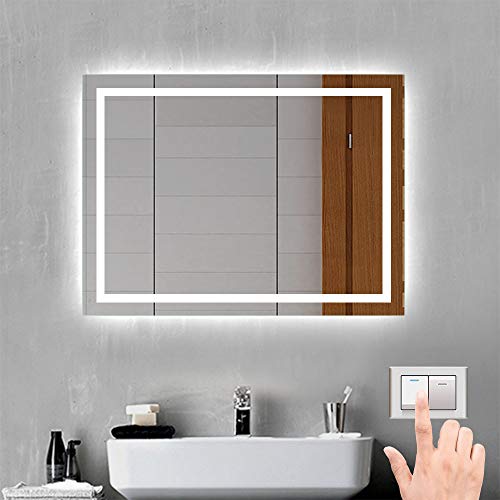 LED Badspiegel 80x60 Badezimmerspiegel Beleuchtung Lichtspiegel Wandspiegel Wand-Schalter beschlagfrei energiesparend Kaltweiß