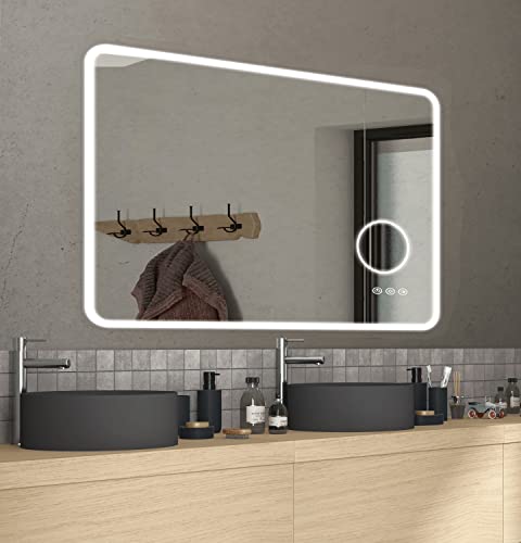LED Badspiegel mit Beleuchtung Spiegelleuchte 120 x 70 cm  Badezimmer Wandspiegel beleuchtet modern Touch-Schalter Beschlagfrei