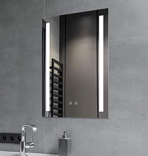 Lichtspiegel Badspiegel 70x50cm mit Antibeschlag Heizung LED Beleuchtung Badezimmerspiegel Lichtfarbe Weiß Bad Gäste WC modernes Design