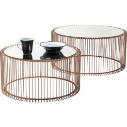 Luxuriöser Couchtisch Kupfer Wire Copper 2er Set Spiegeltische Metallgestell Deko Spiegel Tische Designtische Glasmöbel Lounge Möbel