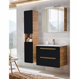 Luxuriöses Badezimmer Badmöbel Set Keramik-Waschtisch Unterschrank seidenmatt anthrazit Eiche Holz Natur Hochschrank LED-Spiegelschrank 80cm