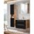 Luxuriöses Badezimmer Badmöbel Set Keramik-Waschtisch Unterschrank seidenmatt anthrazit Eiche Holz Natur Hochschrank LED-Spiegelschrank 80cm