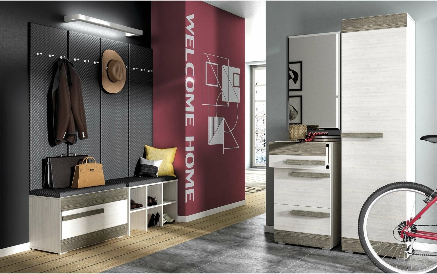 Moderne Garderoben Kombination Weiß Grau Holz Garderobenset Schneekiefer New Grey Flur Möbel Set Schuhschrank Sitzbank Ablage