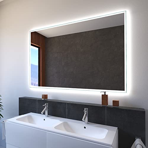 Moderner Bad Spiegel 140x60cm Badspiegel mit LED-Beleuchtung Wandspiegel mit Beleuchtung Leuchtspiegel Bad Lichtspiegel helles Licht