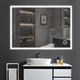 Moderner Badspiegel mit Beleuchtung, Wandspiegel 80x60cm beschlagfrei Touchschalter Lichtspiegel Kaltweiß 6400K helles modernes Badezimmer
