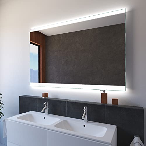 Moderner Badspiegel mit LED-Beleuchtung Lichtspiegel Badezimmer Wandspiegel mit Licht Leuchtspiegel Bad Eckig LED Licht kleines Bad