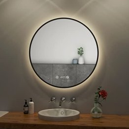 Moderner runder LED Badspiegel Rund mit Beleuchtung Badspiegel Badezimmerspiegel 70cm mit Touch Schalter Beschlagfrei Taste Licht Digitaluhr