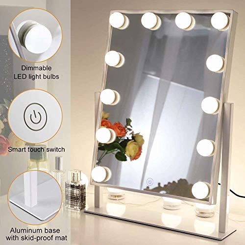 Moderner Tischspiegel Hollywood Spiegel mit Beleuchtung weißer Schminktisch Spiegel mit Licht, Beleuchteter modischer Schminkspiegel