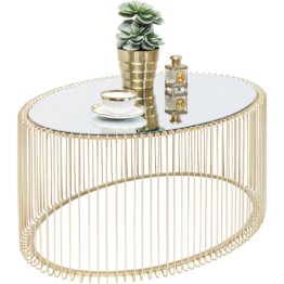 Ovaler goldener Luxus Couchtisch Wire Uno Brass 60x90cm Elegante Design Möbel Spiegel Tisch Metall Spiegeltisch Lounge Loft Hotel Dekoration