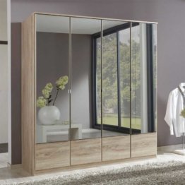 Schlafzimmer Spiegel-Kleiderschrank in Eiche Sägerau Spiegeltüren Natur Holz modern große Spiegelfront Kleider Schrank Schlicht