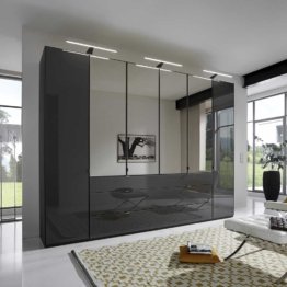 Schlafzimmerschrank in Braun Glas Spiegel hochglänzende Glasfront großer Schlafzimmer Schrank mit LED Beleuchtung hochwertige Qualität