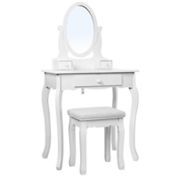 Schminktisch Landhaus weiß Schubladen mit Spiegel Hocker Kosmetik Organizer klassisches Design Mädchen Zimmer Schminken Tisch Sitz Antik