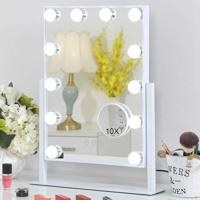Schöner Hollywood Schmink Spiegel mit LED Licht Beleuchtung 30×40 cm moderner Schminkspiegel Dimmbare Lichter Drehbar Tischspiegel mit Licht