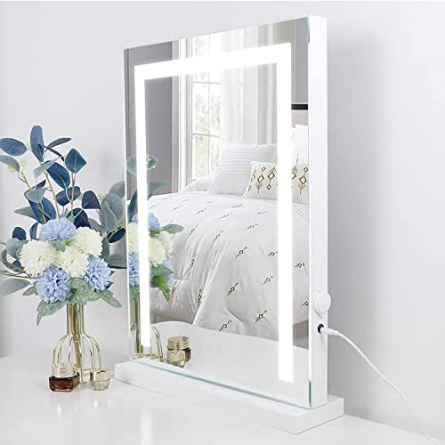 Schöner Moderner Schminkspiegel weißer Tischspiegel mit Beleuchtung 43 x 61cm Tisch Spiegel Hochkant Lichtspiegel USB Touch