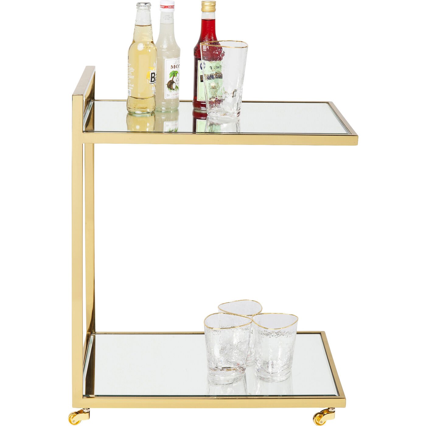 Servierwagen Gold Spiegel Ablage Beistelltisch goldenes Gestell Getränke Tisch Designmöbel Servieren modischer Abstelltisch Nachttisch Bad Küche