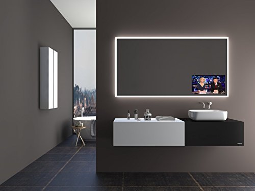 Smart TV Badspiegel mit LED Beleuchtung Spiegel 100 x 60 cm Fernseher Badezimmerspiegel Display moderner Lichtspiegel Badspiegel Beleuchtet