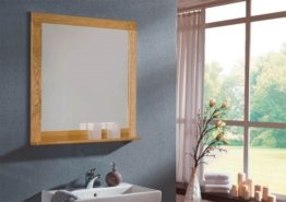 Spiegel Wildeiche Holz Rahmen mit Ablage 74x8x78 Natur lackiert Holzrahmen Massiv hochwertig kleines Badezimmer Badspiegel