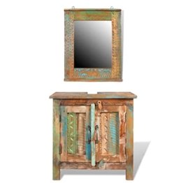 Waschtisch Set aus recyceltem Massivholz mit Spiegelmöbel-Sets Badezimmermöbel-Sets Buntes Holz Retro Shabby Chick Landhaus Design