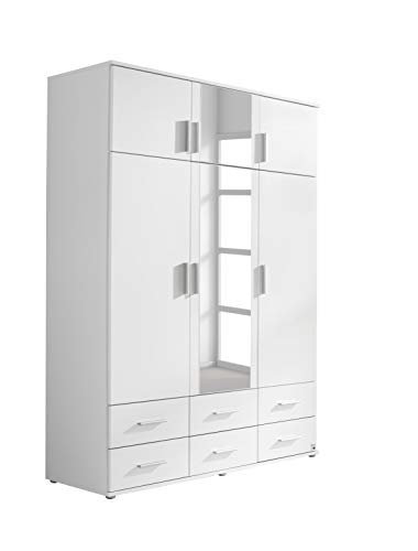 Weißer Schlafzimmer Spiegelschrank moderner Drehtürenschrank Hochwertiger funktioneller Kleiderschrank in Weiß mit Spiegel 136 x 194 x 53 cm