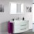 Weißes Badmöbelset Hochglanz Luxus modernes Bad WC runde Front Waschplatz und LED Spiegel 100 cm Waschbecken Schrank
