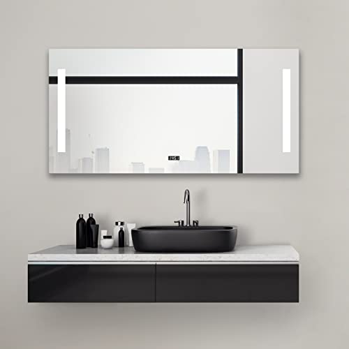 Hochwertiger Badspiegel fürs moderne Badezimmer Lichtfarbe 4200K Digitaluhr 120x 60 cm großer Badezimmerspiegel mit LED Beleuchtung