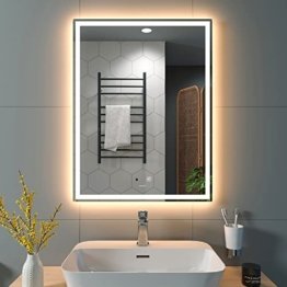 Spiegel LED Sensor Handbewegung Spiegel mit Bluetooth beleuchtet dimmbar Anti-Beschlag IP44 Wasserdicht Badezimmer Wandmontage 80 x 60 cm