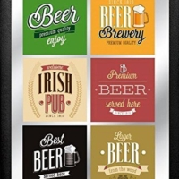Beer Bier – Labels – Bedruckter Bar Spiegel NEU Barspiegel Wandspiegel mit Kunststoff Rahmen in Holzoptik, Kult-Spiegel – Größe 20×30 cm