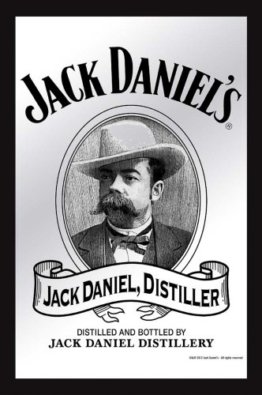Jack Daniels Whiskey Bar Spiegel - Bedruckter Barspiegel mit Kunststoff Rahmen in Holzoptik, Kult-Spiegel 20x30 cm