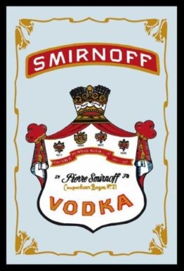 Smirnoff Vodka - Bedruckter Barspiegel Bar Spiegel mit Kunststoff Rahmen in Holzoptik, Wandspiegel Kult-Spiegel - 20x30 cm