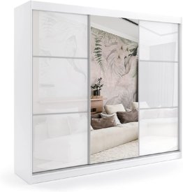 Kleiderschrank mit Spiegel und Schiebetüren Spiegelschrank Schlafzimmer Schrank Spiegeltüren 240 cm Weiß