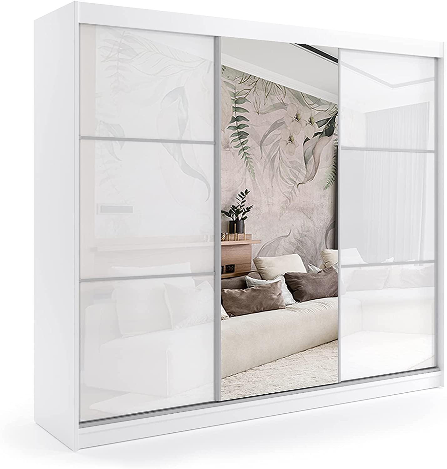 Kleiderschrank mit Spiegel und Schiebetüren Spiegelschrank Schlafzimmer Schrank Spiegeltüren 240 cm Weiß