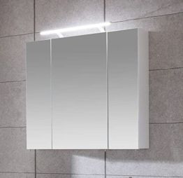 Moderner Spiegelschrank mit LED Beleuchtung Weiß Hell Qualität Bad Badezimmer Gäste WC hochwertig Holz Weiß 80 x 75 x 16 cm