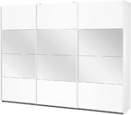 Möbel Schrank Schwebetürenschrank in Weiß mit Spiegel 3-türig Premium 271x210x62cm