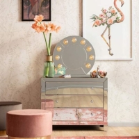 Spiegel Design Kommode Luxury 3 Schübe glamouröses Sideboard Spiegelkonsole mit funkelnden Griffen, verspiegeltes Schränkchen Luxus  silber