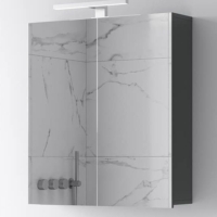 Spiegelschrank Merkur 60 cm Anthrazit mit LED Leuchte Chrom, Badezimmerschrank Spiegel hängend