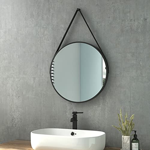 Badspiegel Runder Badezimmerspiegel 50cm Durchmesser Wandspiegel mit Verstellbarem Riemen Wasserdicht IP44