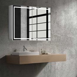 Design Spiegelschrank 80cm weiß 2-türig mit umlaufender LED Beleuchtung, fertig montiert Moderner Badschrank